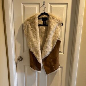 Tinsel Cream and Brown Faux Fur Vest